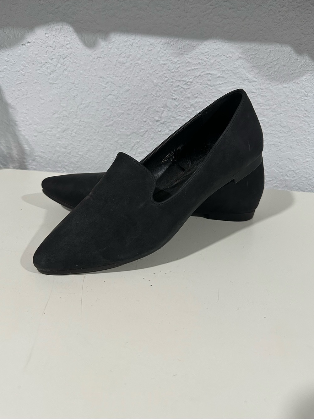 Women's Black Pointed Toe Low Block Heel Loafers